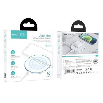 CARICABATTERIE WIRELESS HOCO 15W + CAVO USB-C CW6 PRO BIANCO