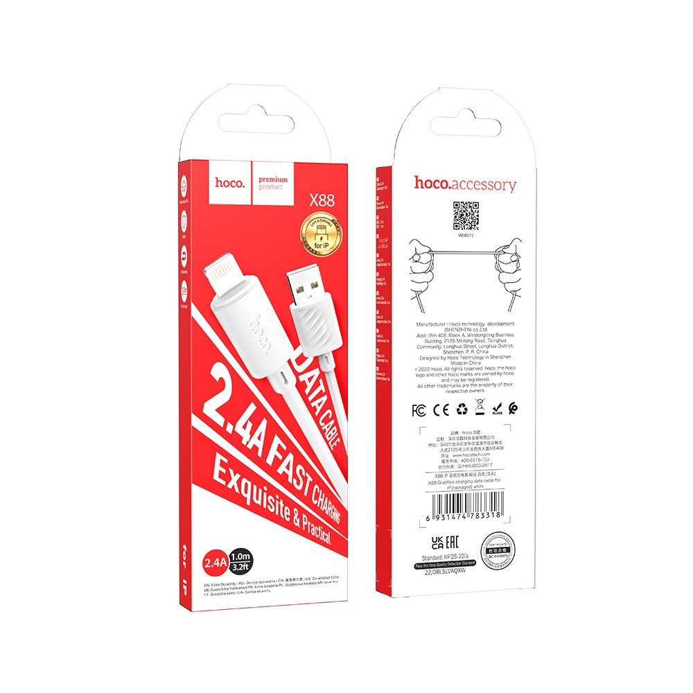 CAVO DI RICARICA HOCO USB-A A LIGHTNING 1M X88 BIANCO