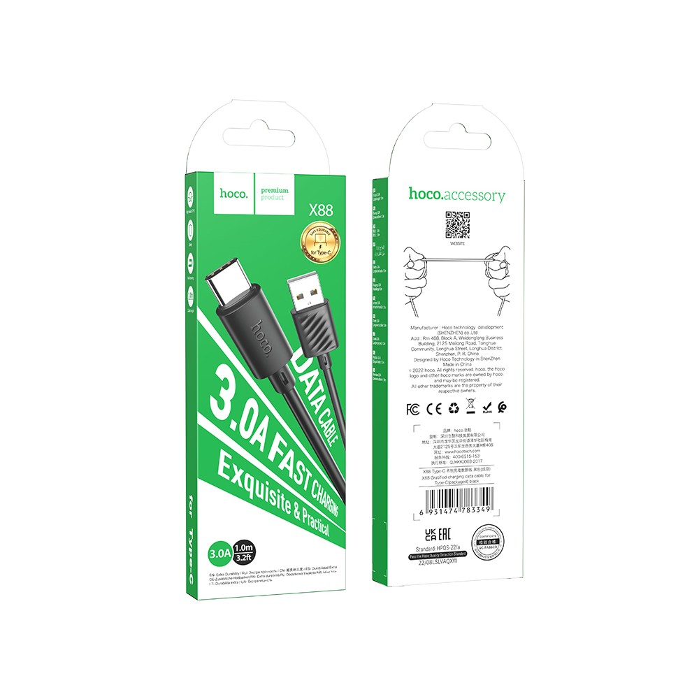 CAVO DI RICARICA HOCO USB-A A USB-C 1M X88 NERO